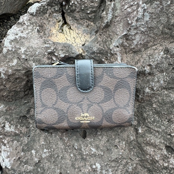 Coach Handbags - Coach Signature Canvas Medium Wallet Brown Black Trim Gold Hardware